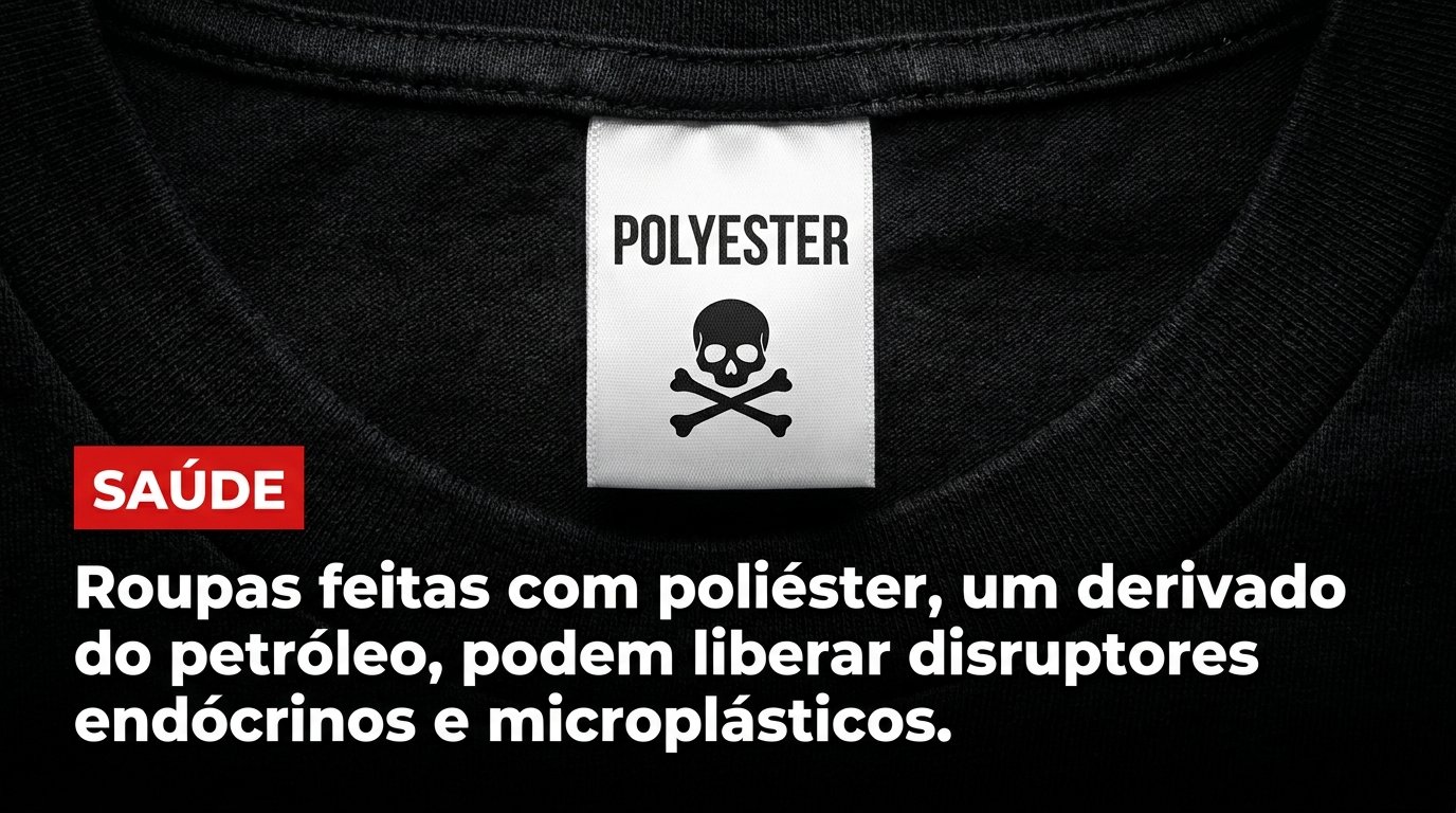 Etiqueta POLYESTER com caveira — disruptores endócrinos e microplásticos